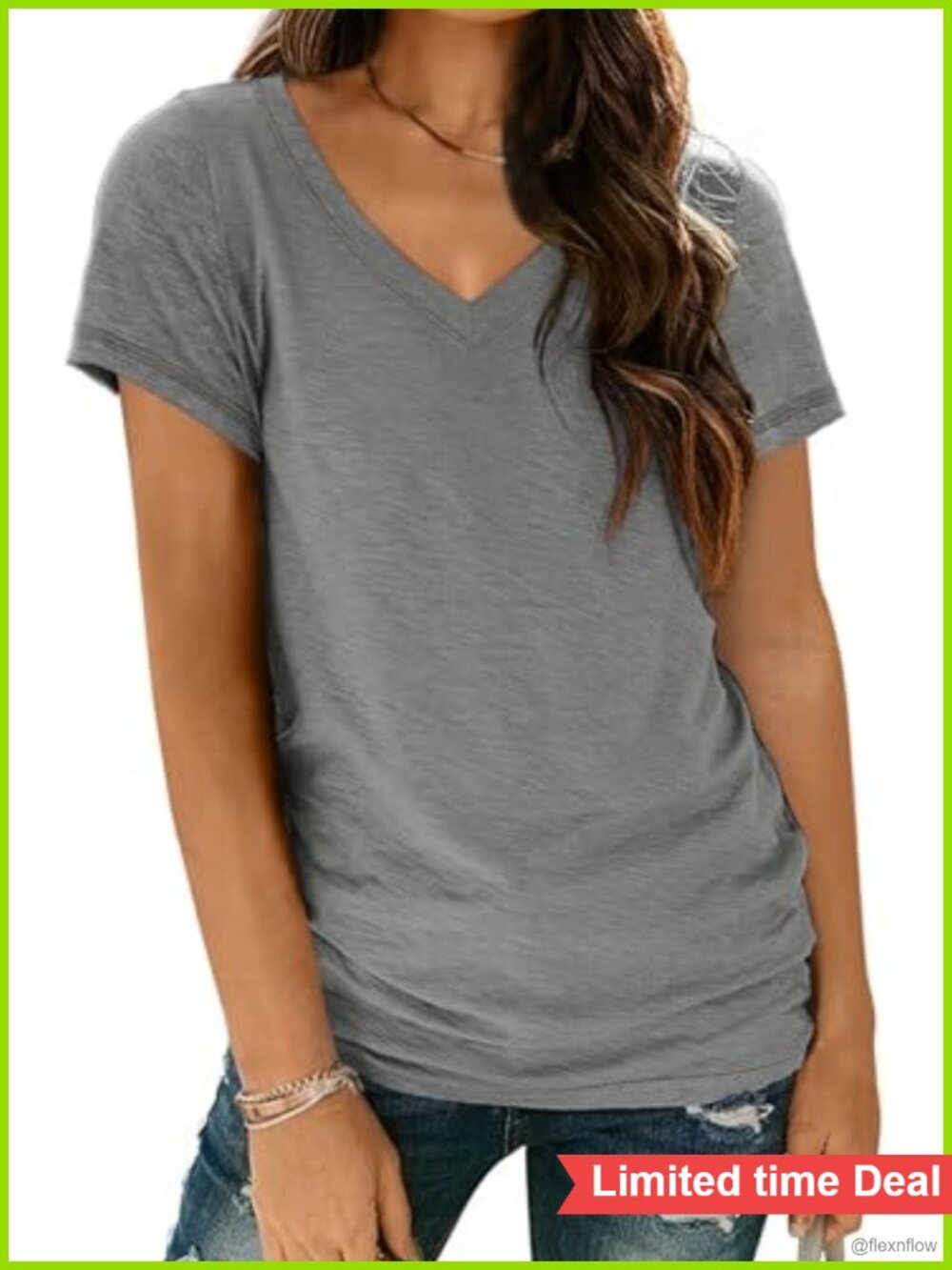 Womens Short Sleeve V Neck T Shirt Loose Fit Basic Summer Tee